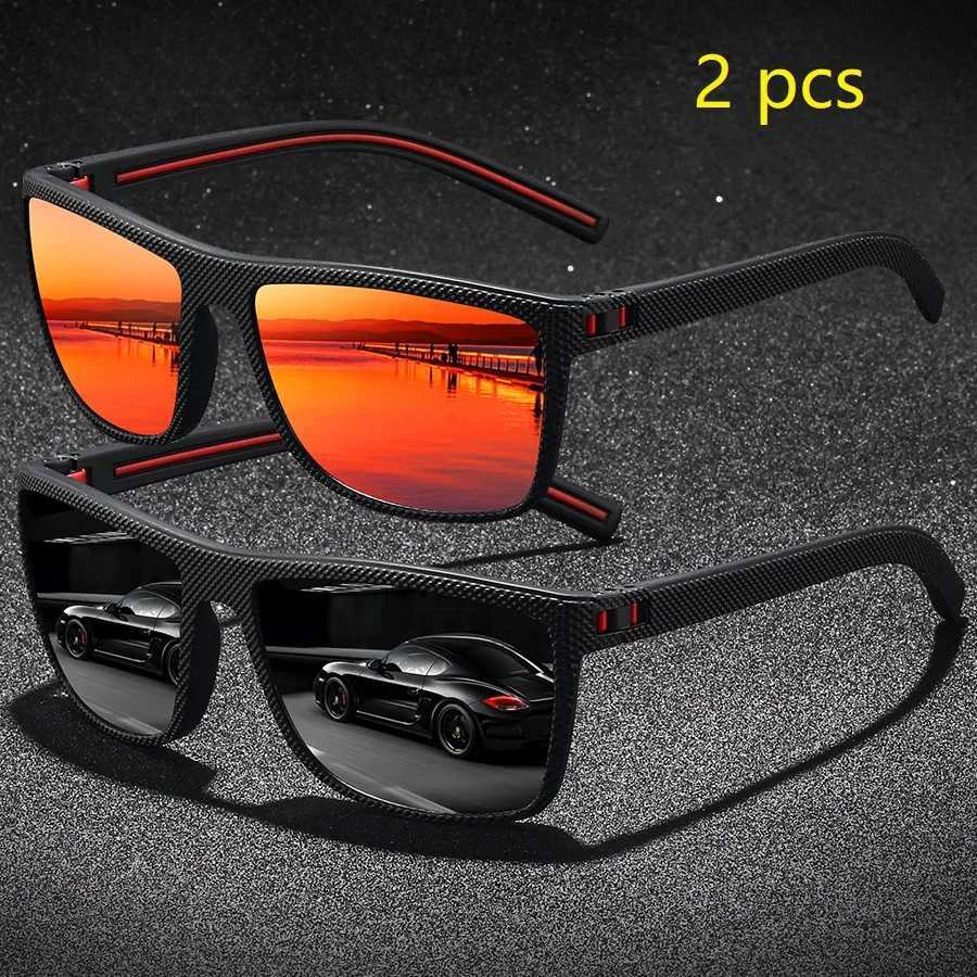 2PCS Fashion Vintage Check Pattern Sunglasses For Men Women Fishing Driving Fashion Square Brand Design Sun Glasses UV400 EyeweaW251023