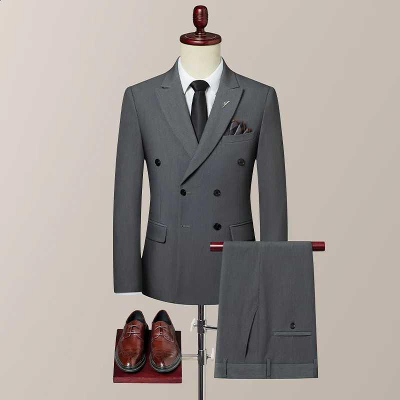 Double breasted British suit vest trousers Bridegroom wedding slim dress casual fashion handsome threepiece set 251023