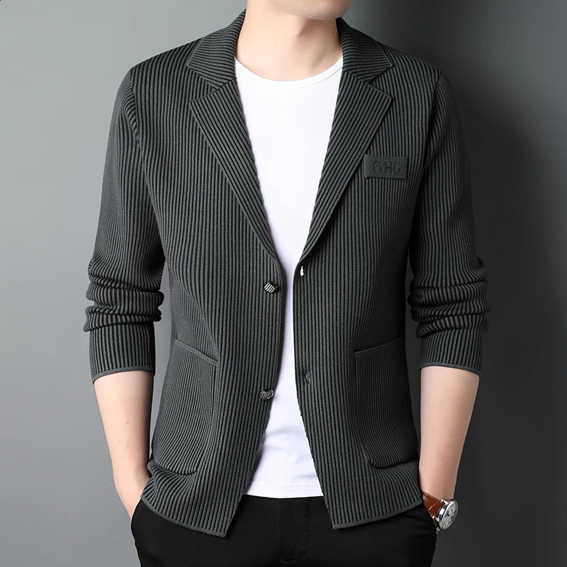 Top Grade Fashion Slim Fit Blazer Jacket Smart Elegant Stylish Knitted Suit Striped Men Coat Casual Mens Clothes 251023