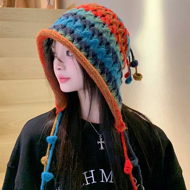Cute Gradient Knitted Hat for Wen in Autumn and Winter Warm Ear Protection Small Face Display Baotou HatW251023
