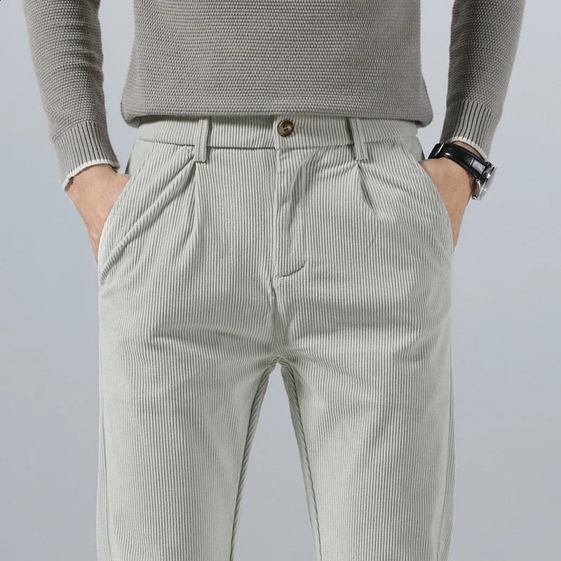 Spring Autumn Mens Corduroy Casual Pants Business Fashion Solid Color Elastic Regular Fit Trousers Male size 2938 251023
