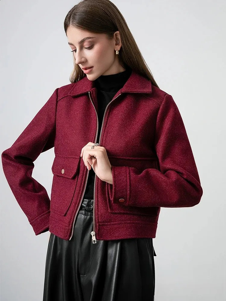 KONDALA Red Bordeaux Loose Jakcets Women Zipper Pockets Short Coats Fashion Autmn Elegant Bomer Jackets Outwears 251017