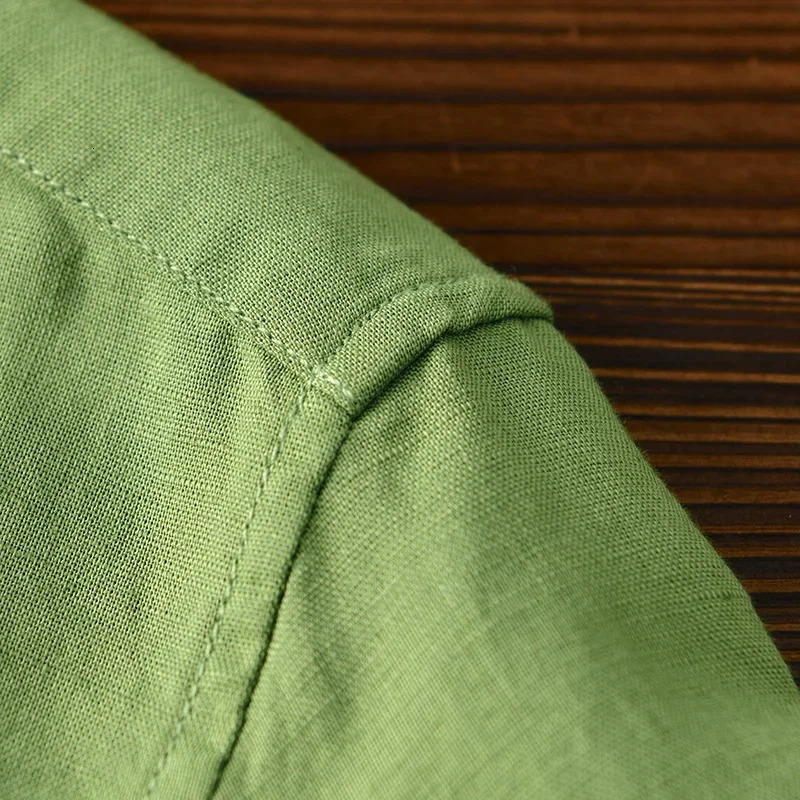 Green Cotton Linen Casual Shirts For Men Basic Classic Long Sleeve Turndown Collar Breathable Clothing 251016