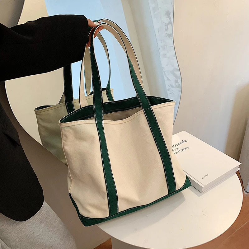Simple Canvas Bag Womens Handbag Zipper Shoulder Fashion Striped Strap Large Capacity Ladies Square Tote Shopping 251014