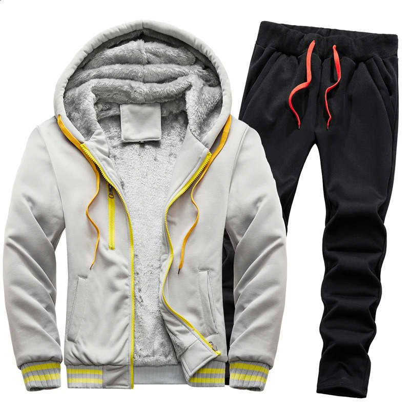 Winter Mens Suits Print High Quality Zippered Sportswear Thicken Solid Color Hoodiesweatpants 2piece 251023