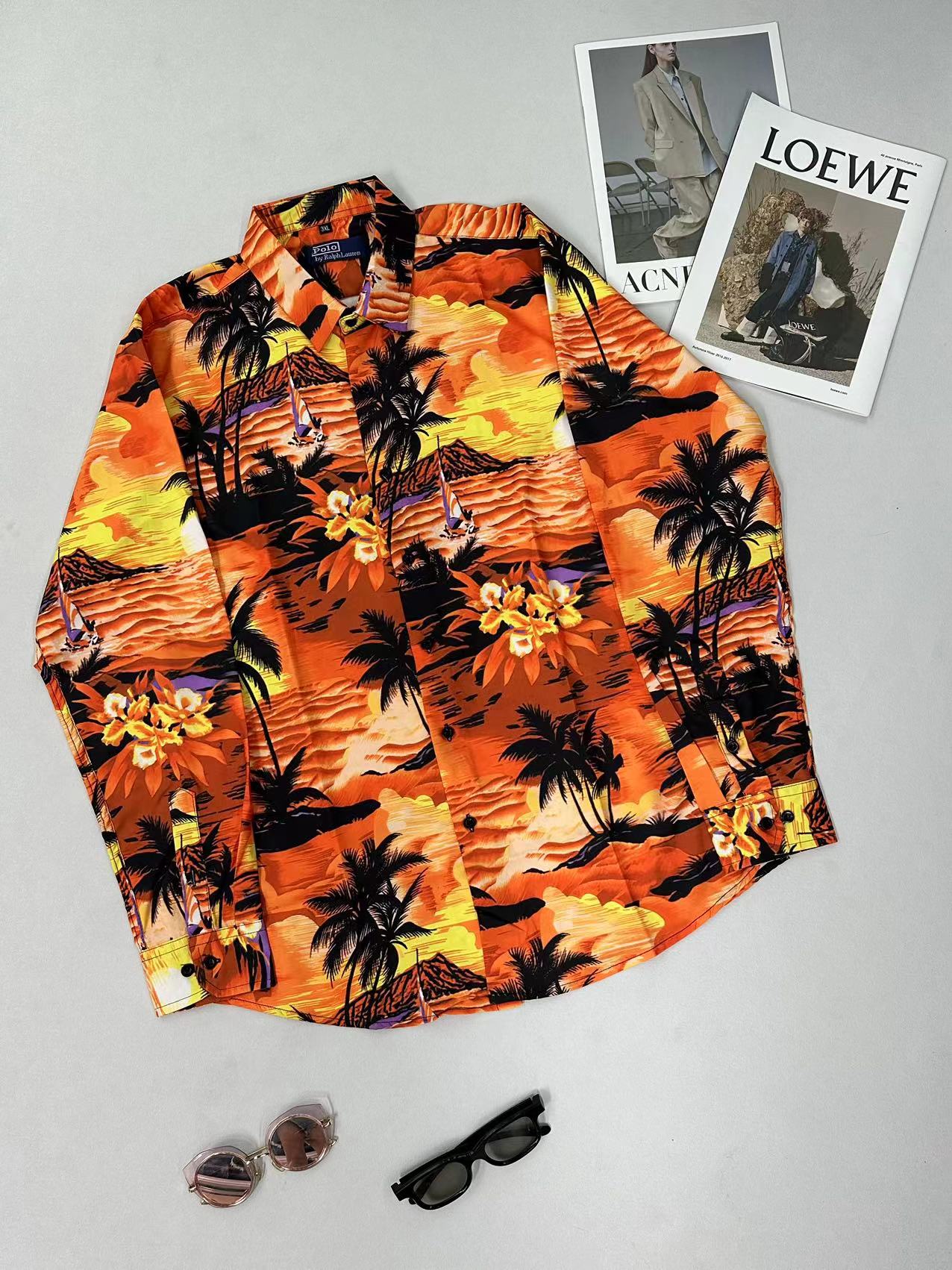 Men's Loose Print Shirt, Casual Long Sleeve, Suitable for Spring and Autumn, Trendy Streetwear, Comfortable Fit-NO16
