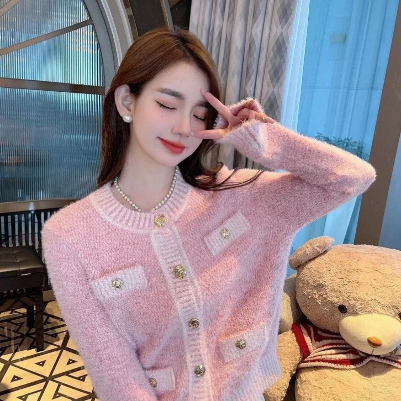 Fish Rabbit Soft Waxy sweater Cardigan Womens small fragrant wind knitted Spring and Autumn gentle milk tie top 251023