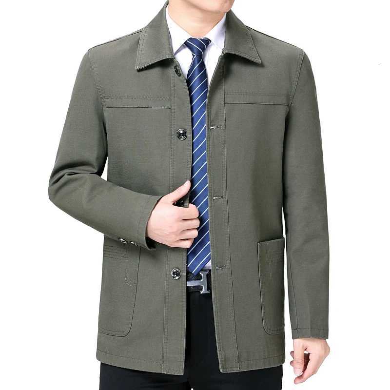 Mens MiddleAged Cotton Jacket Spring Autumn Lapel Trench Coat Large Size with Buttons Fashionable Classic Outerwear W251023