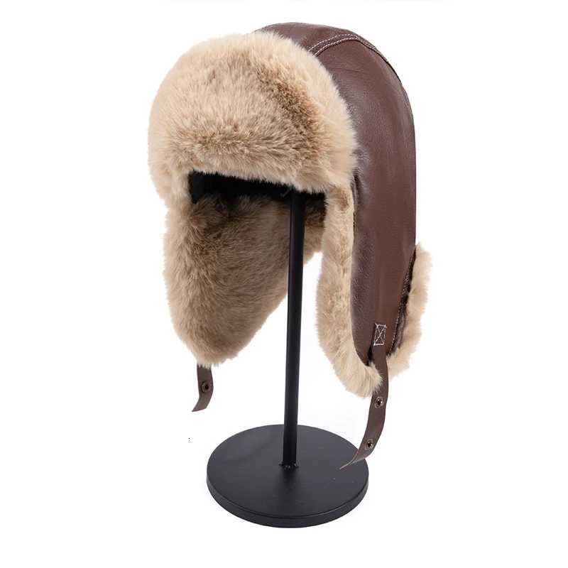 Genuine ather Hat Winter Warm Windproof Thicke Adjustab ot with Ear Flaps Cold Weather Riding SnowW251023