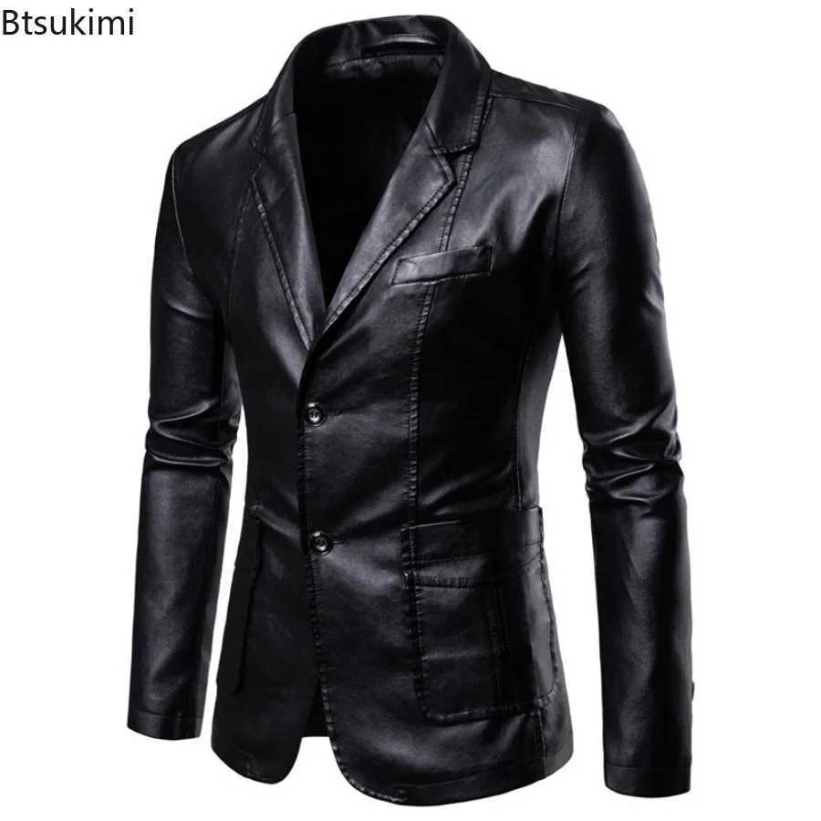 2025 Mens Business Casual Leather Jacket Fashion Slim Suit Collar PU Leather Coats Autumn New Vintage Streetwear Large Size 6XL W251023