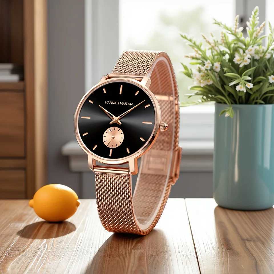 2025 New Fashionable Women Watch Top Brand Hannah Martin Original Quartz Movement Stainless Steel Mesh Belt Women Dress WatchesL251023