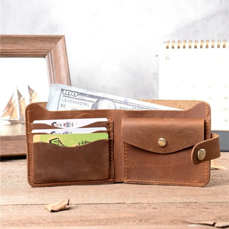 RFID Blocking Mens Oil Wax Skin Wallet Man Vintage Cow Genuine Leather Wallet Male Handmade Billfold Coin Purse Short Wallet251023