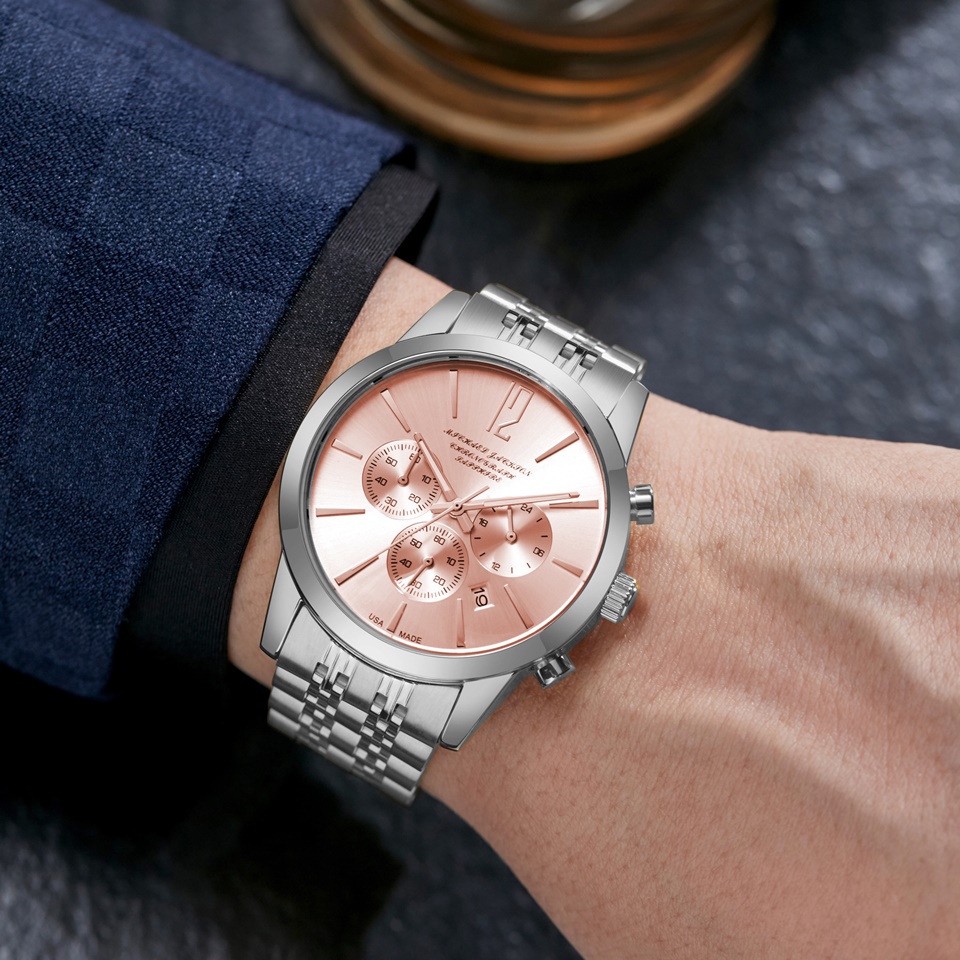 888A Chrismas Gift Japan Chronograph Quartz Movement High Quality Luxury brand Fashion watch Stainless steel strap waterproof wristwatch