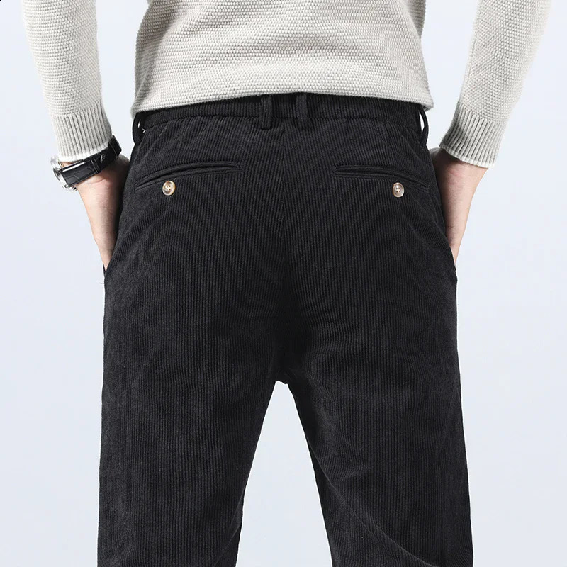 Spring Autumn Mens Corduroy Casual Pants Business Fashion Solid Color Elastic Regular Fit Trousers Male size 2938 251023