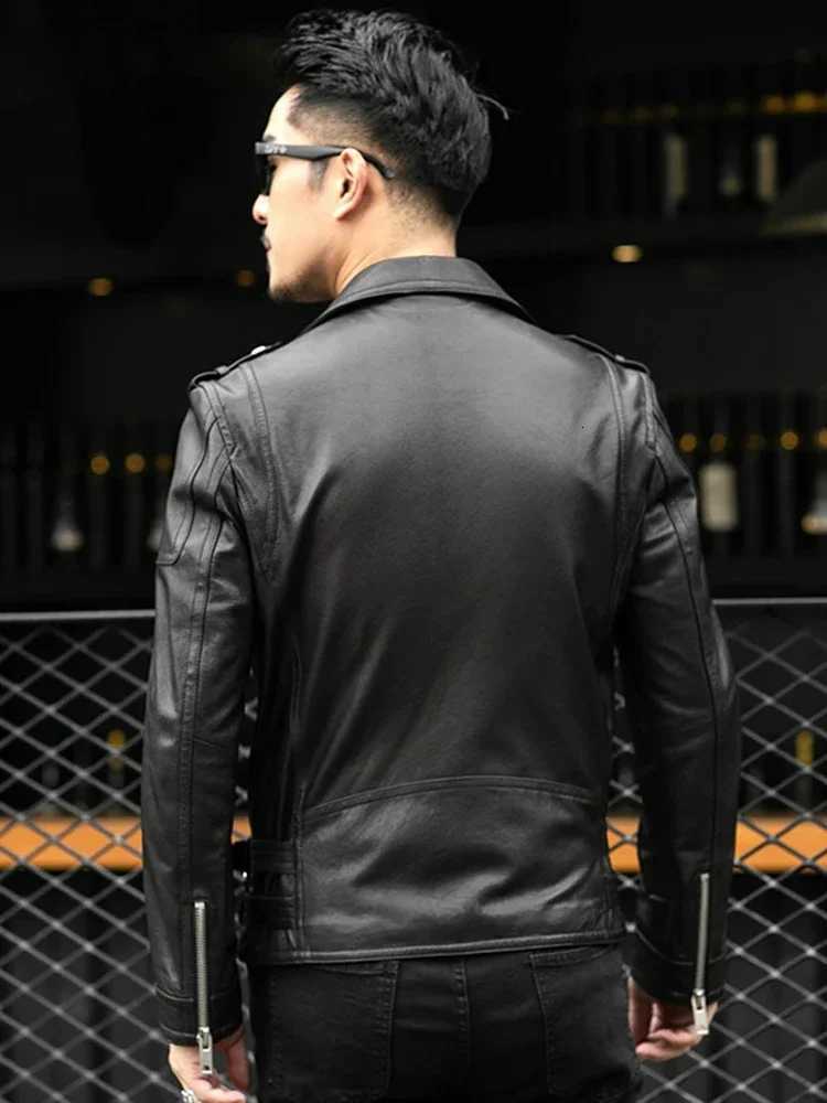 Long Sleeve Belt Plus Size European Fashion brand Spring Autumn Short Cool Black Leather Biker Jacket Men Zipper leather jackets W251023