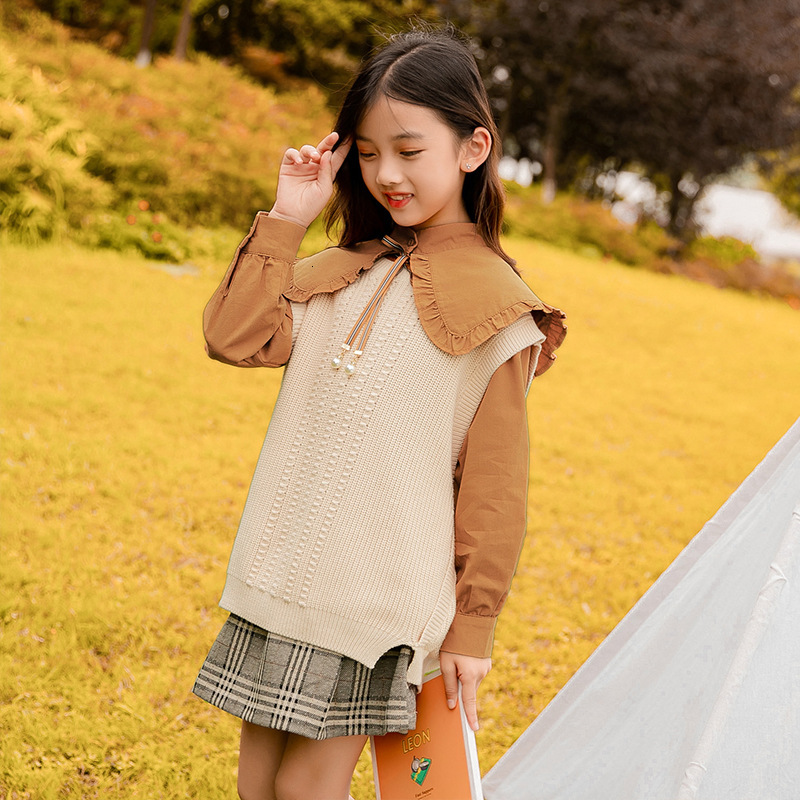 Female designer fashion children's clothing Spring and Autumn new Korean style children's shirt, girls' sweater two-piece set, wholesal