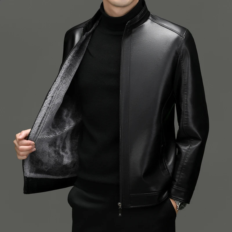 Leather Jacket Mens Autumn Winter Add Villus Korean High Street Fashion PU Clothing Business Match Casual Male Coat Streetwear 251023