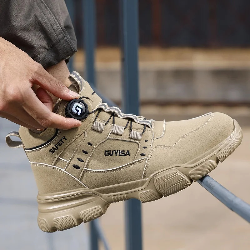 Rotating Button Men Boots Antismash Anti Puncture Safety Shoes Men Work Boots Steel Toe Shoes Security Indestructible Shoes 251021