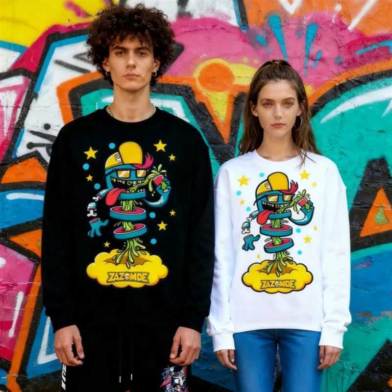 ZAZOMDE Mens Cotton Long Sleeve Tee Vintage Retro Cartoon Graphic Print Loose Fit Casual Street Style Humorous Design For MenXJ251023