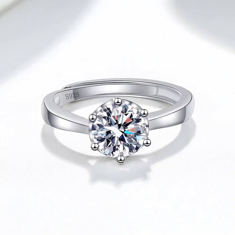 Fashion 1Ct Moissanite Wedding Jewelry VVS GRA 925 Sterling Silver Adjustable Ring for Women