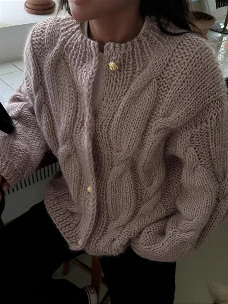 Casual Knitted Loose Cardigan Women Solid Long Sleeve Oneck SIngle Breasted Sweater Female Fashion Autumn Sweaters Lady 251022