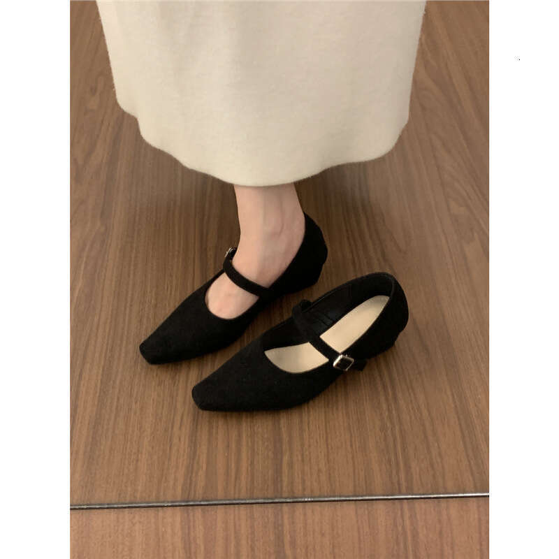 Artistic Evening Wedge Suede Mary Jane Shoes Women's Korean Version Gentle Matching Dress Commuting Work Classic Fitted Luxe