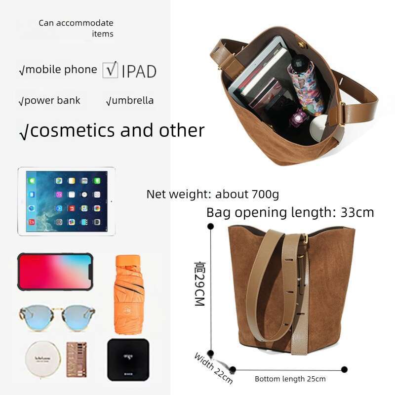 Luxury bag Autumn Winter Women Lazy Style Nubuck Leather Shoulder Crossbody Niche High end Large Capacity Suede Bucket Bag