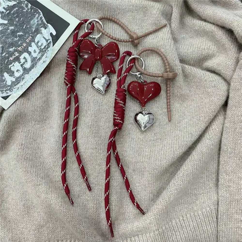 New Bowknot Braided Rope Keychain Handmade Y2K Bag Pendant Ornaments Heart Buckle Mobile Phone Lanyard Gifts Z251023
