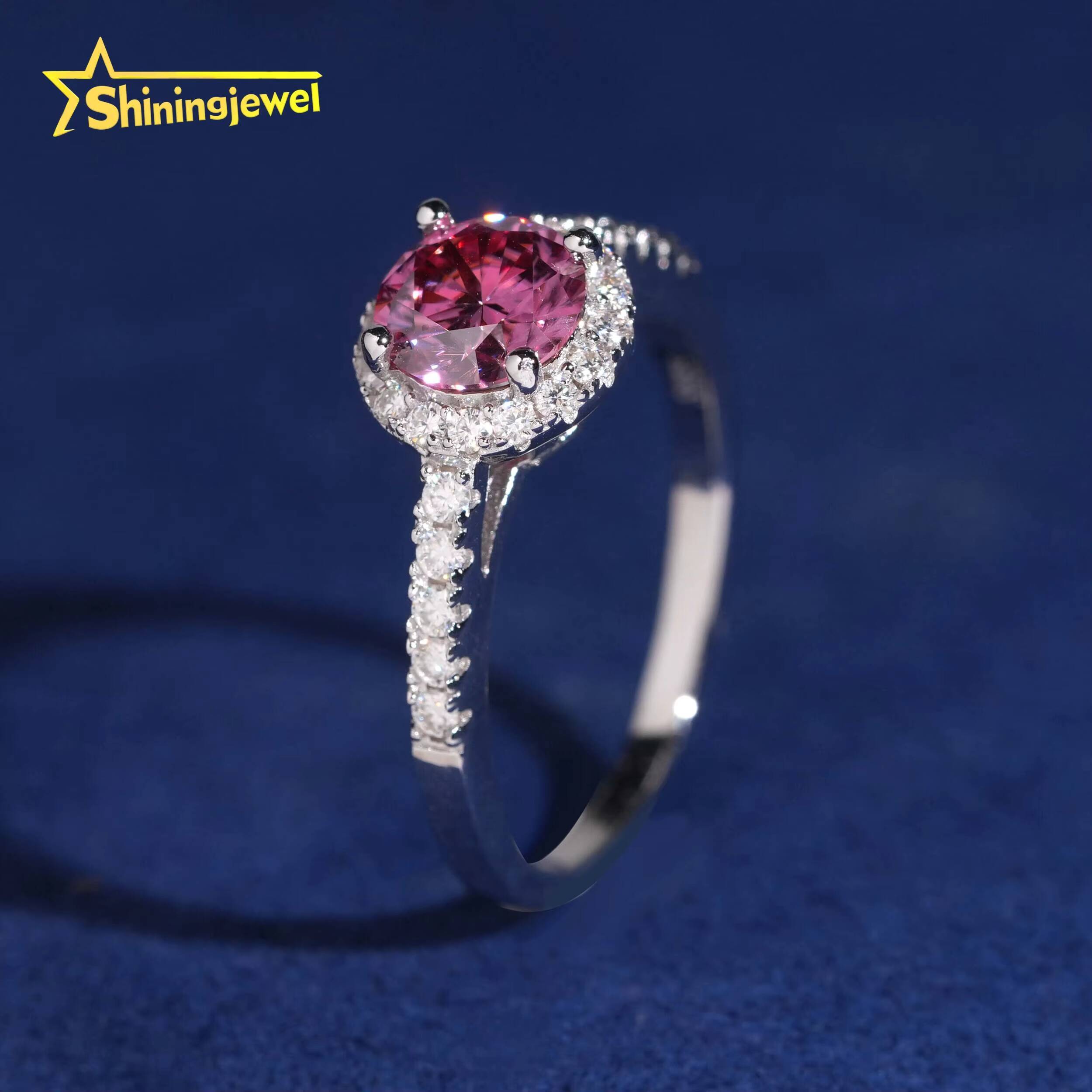 Pass Diamond Tester 1ct Pink Round Moissanite Diamond Ring Women 925 Sterling Silver Fashion Jewlery Rings for Wedding