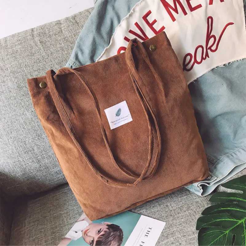 Retro Women Corduroy Shoulder Bags Solid color Shopping Bags Reusable Tote 2022 New Female Bag Handbags Large Shopper Totes BagsL251023