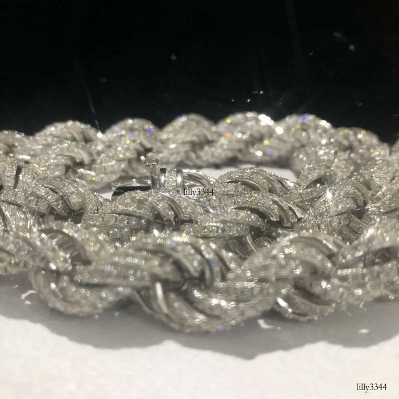 Chains 12mm 18-24inch Sterling Sier Passed Test Moissanite Rope Chain Necklace for Women/Men Nice Gift