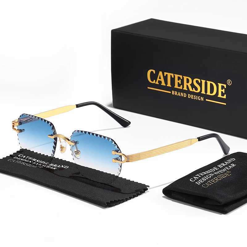 CATERSIDE New Rimless Sunglasses Men Square Fashion Cutting Lens Brand Design Sun Glasses for Women Party Festival Eyewear GiftW251023