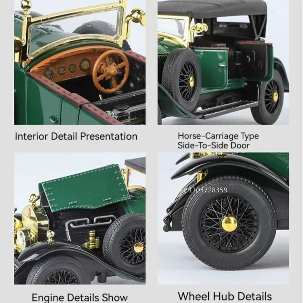 124 PHANTOM 500K Vintage Car Model Toys Alloy Diecast Sound Light Doors Opened Pull Back Shock Absorption for Children GiftsT251023