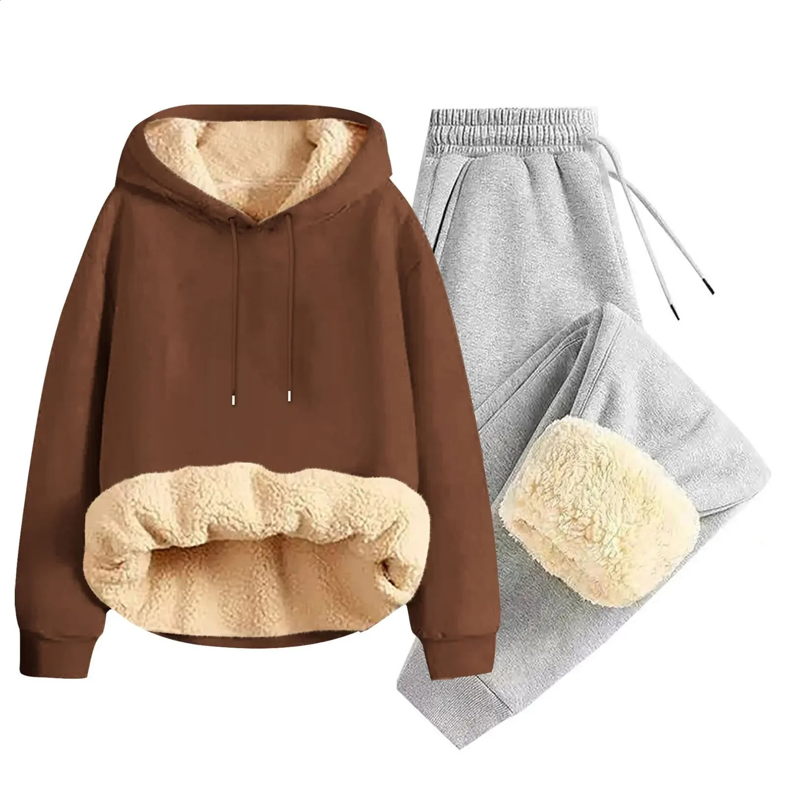 Thickened Lamb Velvet Hoodie Set Mens Winter Warm Clothing Korean Style Large Size Sweatshirt Combo Comfortable Padded Jacket 251023