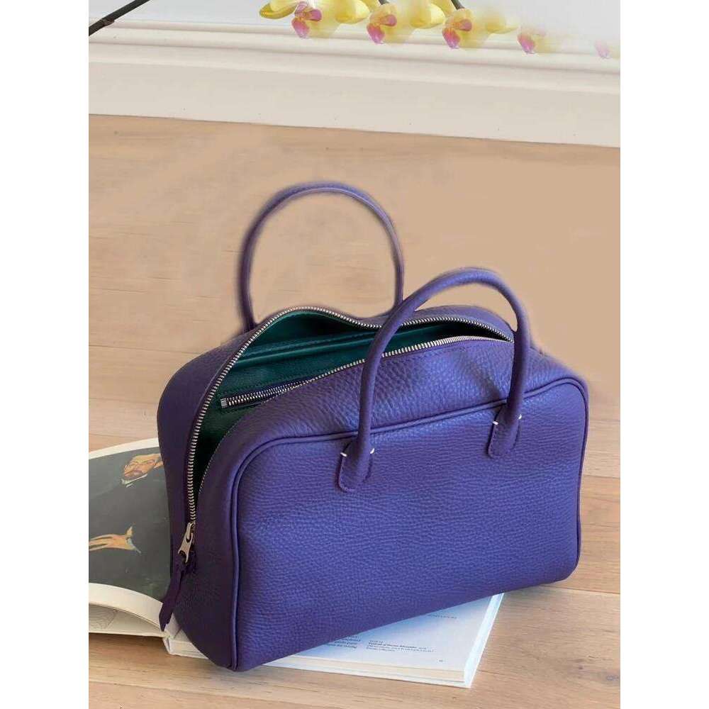 Purple Genuine Leather Tote Women's 2025 New High-End Handbag Single oulder Slant Cross Bowling Boston Bag Soft Handle