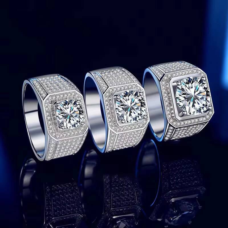 New Exquisite Jewelry Hiphop Luxury Fashion 925 Sterling Silver square Mossanite Mens Personality Ring Wholesale Jewelry