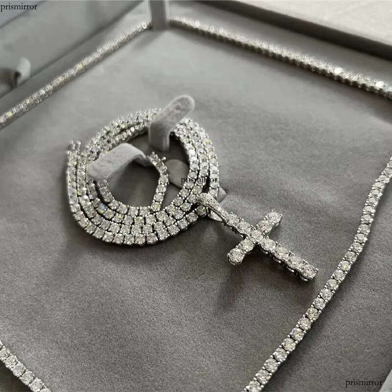 Iced Out 3mm Moissanite Dia VVS Sterling Sier Tennis Chain Necklace