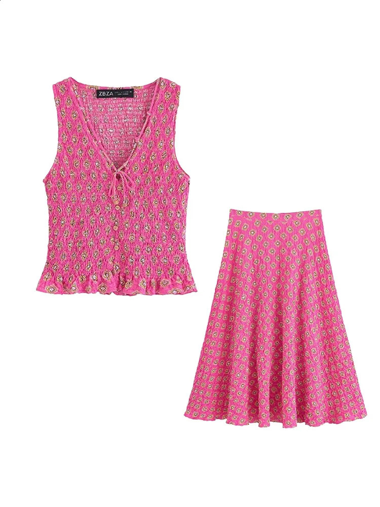 Womens 2025 Printed Maxi Skirts Set Sleeveless LaceUp Tank Top High Waist Baggy Skirt Boho Summer Beach Vacation Outfit 251016