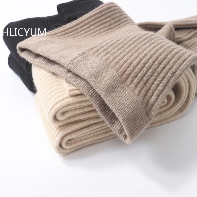 Cashmere Slim Leggings Women High Waist Casual Trousers Knitted Ribbed Thicken Solid Elasticity Thermal AnkleLength Leggins 251022