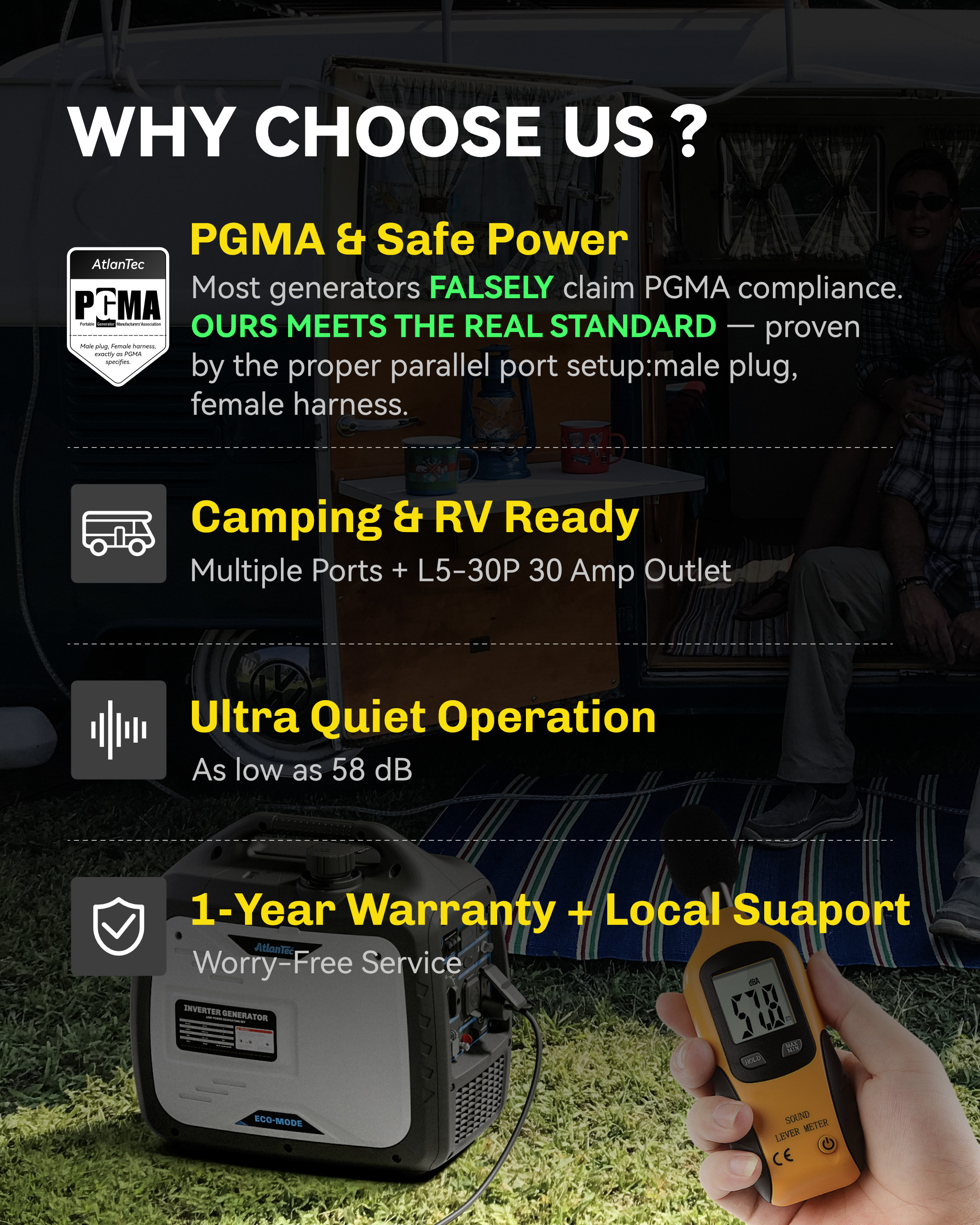 4300W Inverter Generator, Gas Powered Portable Super Quiet Outdoor Generator RV Ready for Home Use, Emergency Backup
