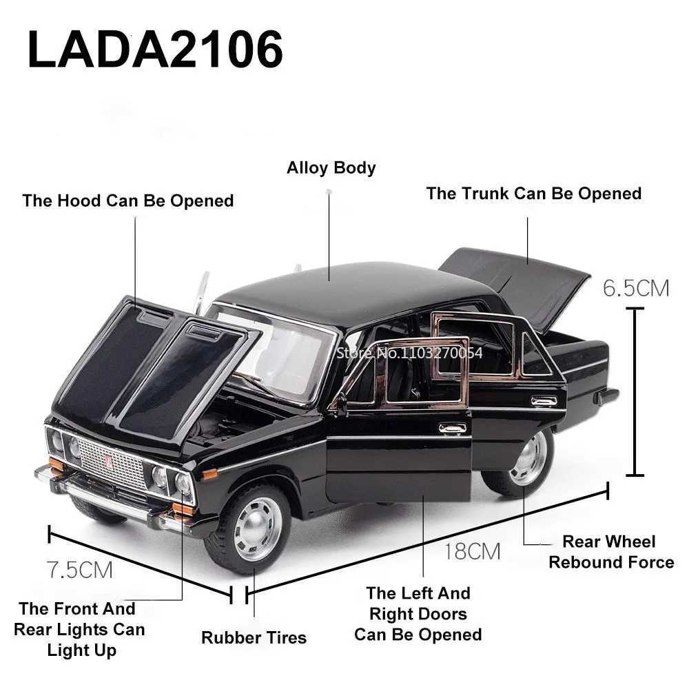 124 LADA 2106 Diecast Alloy Car Model Toy Metal Body Door Can Opened Toy Car Pull Back Sound Light Rubber Tire Vehicle Boy GiftT251023