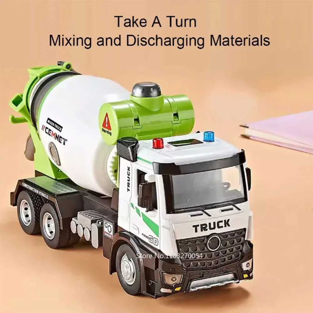 124 Electric Mixer Truck Toys Model Car Alloy Diecast Engineering Vehicles Doors Opened Sound Light Pull Back Toy Gift for KidsT251023