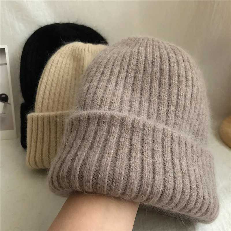 Winter De Brimss Casual Hat Warm Rabbit Fur Knit Hat wens doublayer Thick Wool Hat Casual Hat Toe Cold Hat 4m868W251023