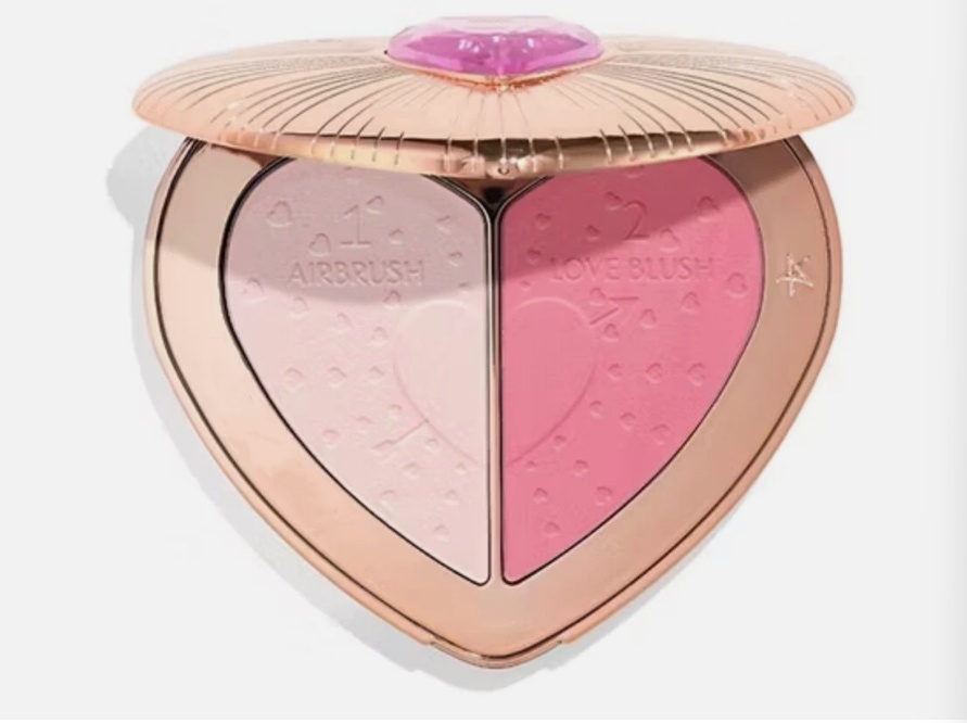 Women Beauty Soulmates Flawless Brightening and Blush 2 In 1 Face Powder Palette Makeup Peach Pink Pressed Blusher Heart Shaped Compact Powders Limited Edition