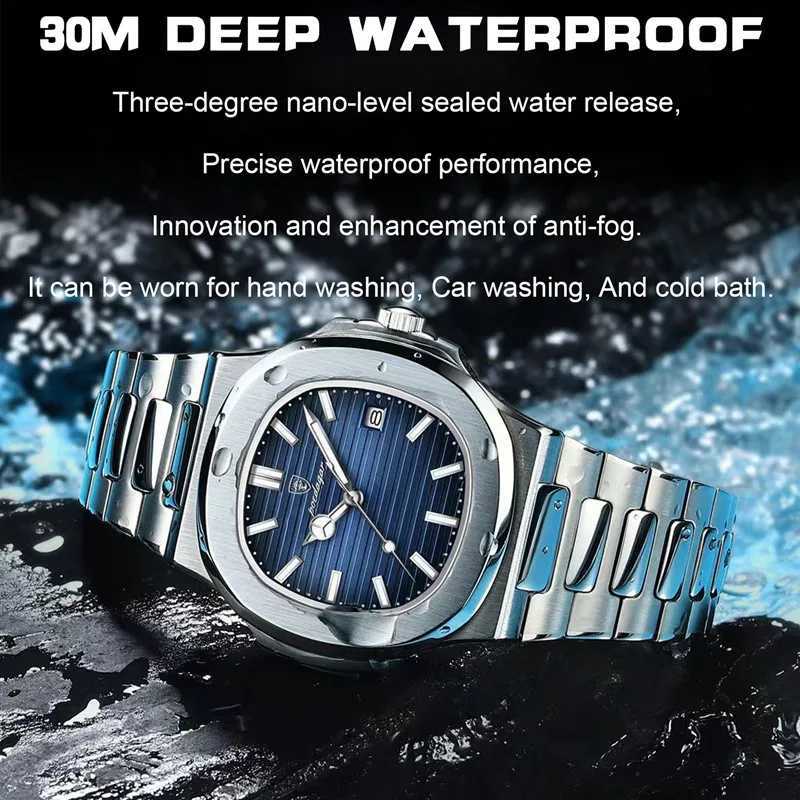 POEDAGAR Classic Blue Watch Business Waterproof Male Clock Luminous Date Stainless Steel Square Quartz Men Watch reloj hombreL251023