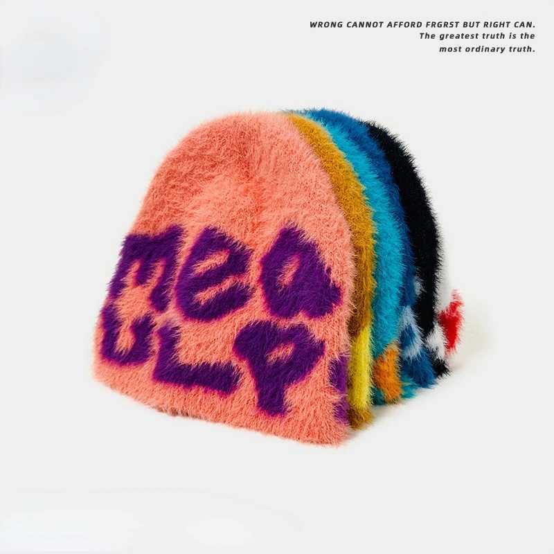 2024 New Y2k Plush Letter Jacquard Knitted Hat Ear Protection Warm Beanies Winter Outdoor Riding Europe and The United StatesXJ251023