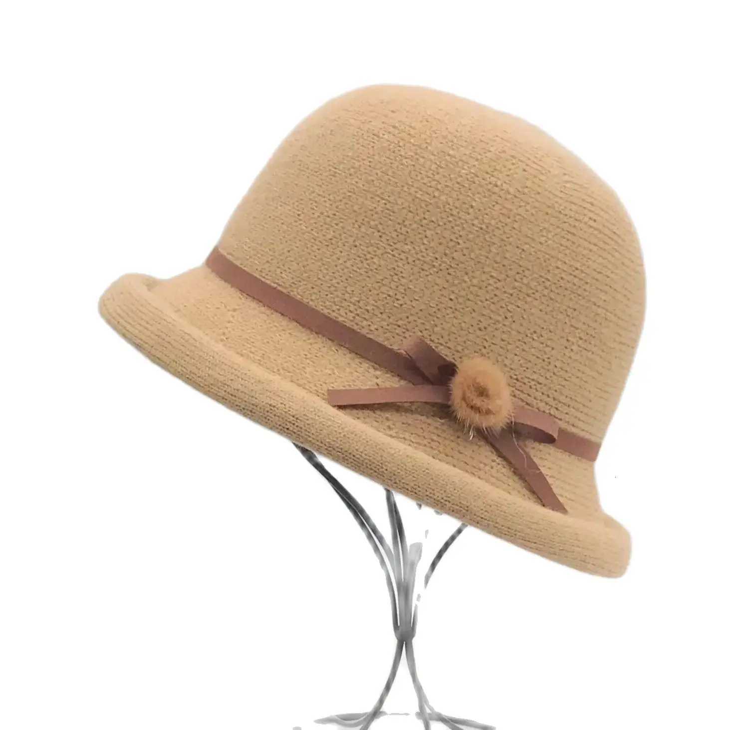 Woon Bucket Hat Wens Autumn and Winter Bow Korean Version Versati Japanese De Basin Hat British Retro Top Hat TideW251023