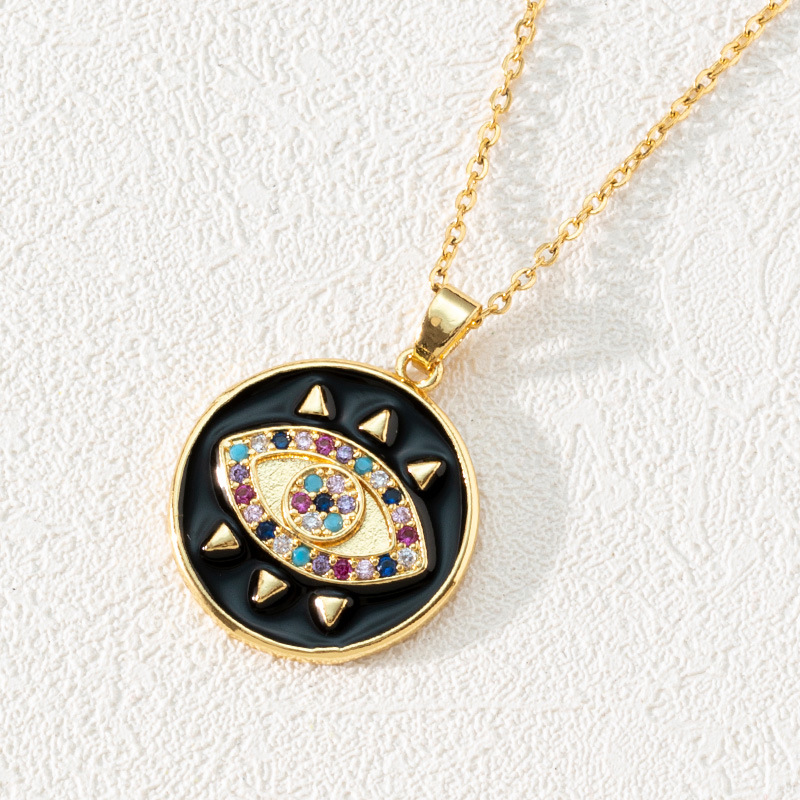 Gold necklace Fashionable Evil Eye Necklace Zircon Drip Oil Pendant Brass Gold Plated Retro Eyelash Design necklace for women and men