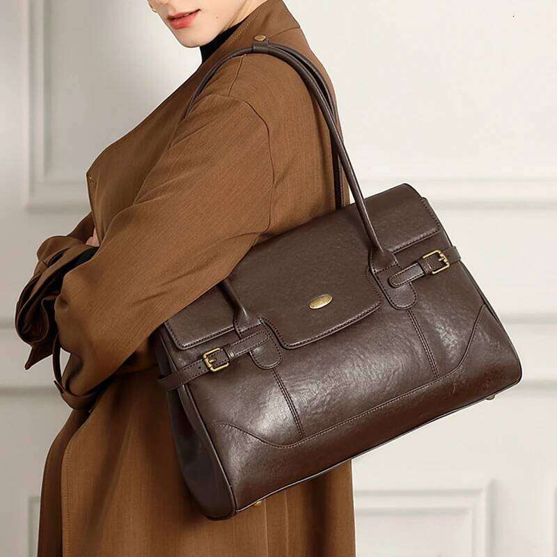 Burminsa Cowhide Genuine Leather Tote Handbags For Women 2025 Designer Large Work Satchel Shopping Underarm Shoulder Bags