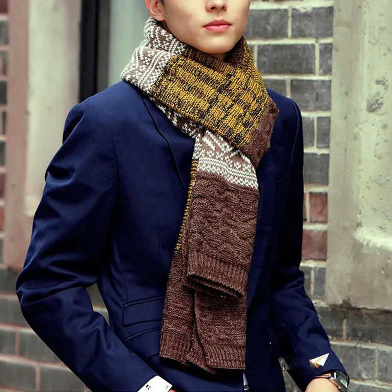Winter Mens Scarf Checkered Scarf Casual Knit Keep Warm Neckerchief Patchwork Wool Cashmere Scarf AC086 J251113